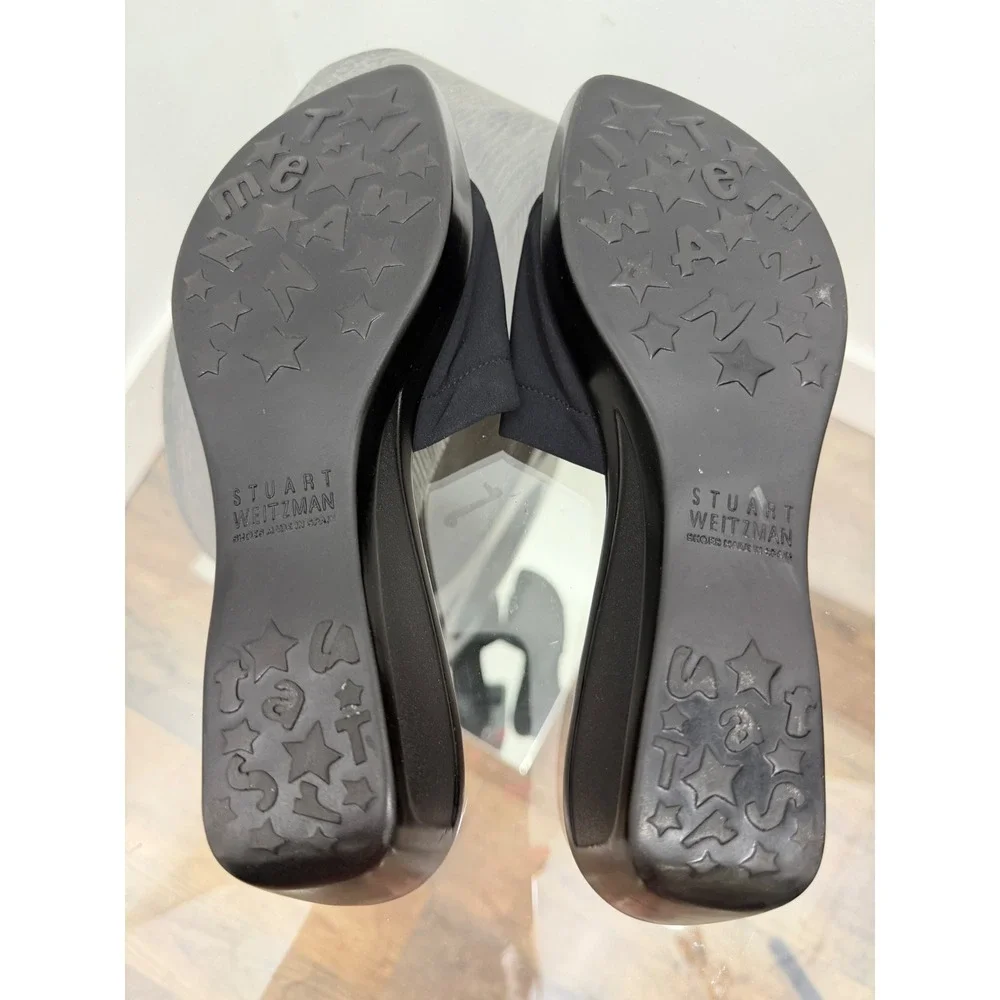 Stuart Weitzman Womens Black Stretch Wedge Slide Sandals Mules A41006 Size 8 N